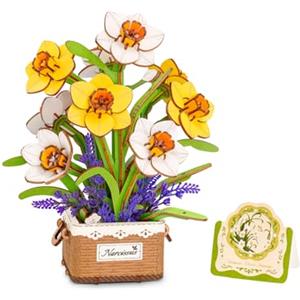 Rowood Fiori di Legno Narciso Mazzo, Puzzle 3D Fai da Te Fiore di Legno, Kit Modellino da Assemblare, Kit Fai da Te per Adulti, Decorazione Casa e Set Regalo Compleanno