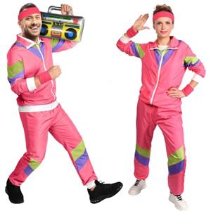 Aomig Costume Tuta Anni '80, Anni 80 Vestiti Per Uomo e Donna, Unisex Tuta da Jogging '80 e '90, Adulto Sportiva Retro Anni Outfit, Hip Hop Anni '90 Anni Costume per Feste di Carnevale Halloween