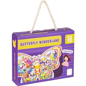 Baroni Toys Puzzle Sagomato per Bambini, Gioco Educativo e Divertente in Cartone per Bambini 3+, Puzzle da 52 Pezzi, Idea Regalo, 36,6X51,6 cm, Farfalla