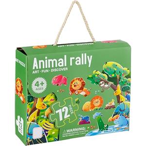 Baroni Toys Puzzle per Bambini, Gioco Educativo e Divertente in Cartone per Bambini 4+, Puzzle da 72 Pezzi, Idea Regalo, 90x60 cm, Animal Rally