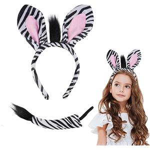 ACWOO Set di costumi di animali Accessori, 2Pezzi Zebrato Accessori Di Abbigliamento Coda Fascia, Accessori per Costumi da Zebrato per Cosplay, Feste di Compleanno, Halloween, Feste a Tema, Carnevale