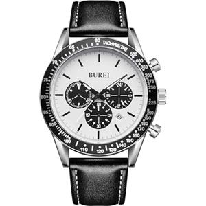 BUREI Orologio da uomo cronografo vintage marrone cinturino in pelle multi quadrante calendario impermeabile orologio simulato quarzo classico orologio da uomo regalo, Retrò (bianco nero)
