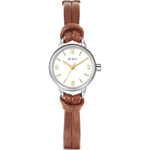 BUREI Mini orologio da donna analogico al quarzo, elegante orologio da polso da donna con cinturino in pelle per donne, Nero, Minimalista (Marrone Argento)