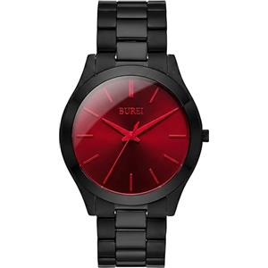 BUREI Orologi da uomo al quarzo minimalisti neri da 44mm con cinturino in acciaio inox, oro rosa e nero.