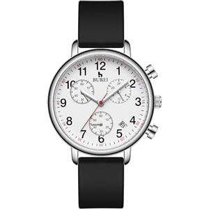 BUREI Orologio da polso analogico al quarzo, da infermiera, in silicone, impermeabile, luce notturna, cronometro multifunzionale (Nero)