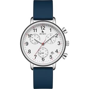 BUREI Orologio da polso analogico al quarzo, da infermiera, in silicone, impermeabile, luce notturna, cronometro multifunzionale (Blu)