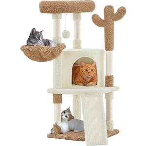 Yaheetech Albero Tiragraffi per Gatti a Forma di Cactus in Truciolato e Corda di Sisal 42,5 cm × 42,5 cm × 106,5 cm Beige/Marrone