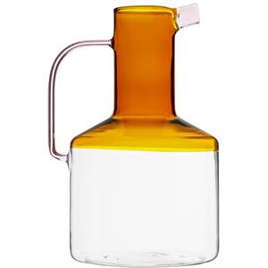 Baroni Home Caraffa in Vetro Borosilicato, Brocca con Manico, Design Moderno, Caraffa con Sistema Antigoccia, Facile da pulire, per Bevande Calde e Fredde, 1,5L, 14x13x21cm (Bicolore Panciuta)