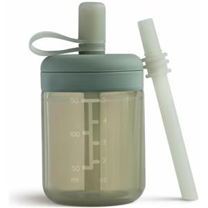Moonkie Borraccia con Cannuccia, Bicchiere Antigoccia Bambini Silicone, Bicchiere con Cannuccia, Tazza con Cannuccia senza BPA, per Lavastoviglie, 6 Mesi+, 5oz(Verde grigio)