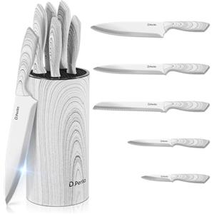 D.Perlla Set Coltelli da Cucina 6 Pezzi, Set di coltelli in acciaio inossidabile Ultra Sharp con supporto rimovibile per una facile pulizia, ideale per la casa, il ristorante e i picnic