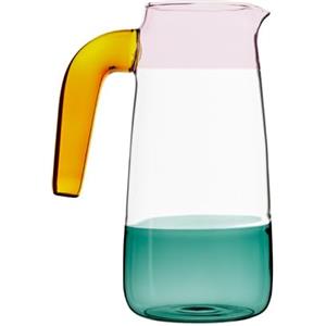 Baroni Home Caraffa in Vetro Borosilicato, Brocca con Manico, Design Moderno, Caraffa con Sistema Antigoccia, Facile da pulire, per Bevande Calde e Fredde, 1,2L, 15x10x20 cm (Bicolore Cilindrica)