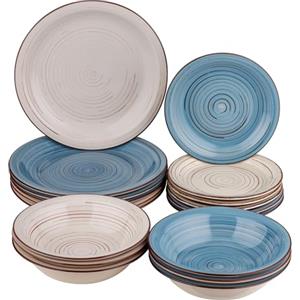 Baroni Home Servito di Piatti da 18 pezzi in Ceramica, Servizio da Tavola Decorato per 6 Persone, Piatto Fondo, Piano, da Frutta o Dolce, Stile Blue&Grey