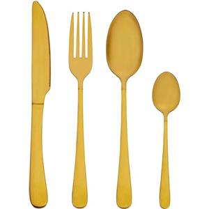 Baroni Home Set 24 pz Posate da Tavola in Acciaio Inox, Posate Color Oro con Manico Stondato per 6 Persone, Lavabili in Lavastoviglie, Forchetta, Coltello, Cucchiaio, Cucchiaino da The o Dolce
