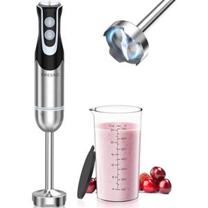 Fresko Frullatore a immersione, 1000 W, con 12 livelli di velocità, pulsante Turbo, tazza da 700 ml con coperchio, in acciaio inox, per salsa, alimenti per bambini e zuppa