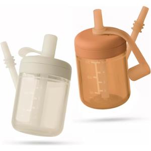 Moonkie Borraccia con Cannuccia, Bicchiere Antigoccia Bambini Silicone, Bicchiere con Cannuccia, Tazza con Cannuccia senza BPA, per Lavastoviglie, 6 Mesi+, 5oz(Argilla rossa/Avorio)