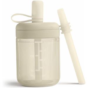 Moonkie Borraccia con Cannuccia, Bicchiere Antigoccia Bambini Silicone, Bicchiere con Cannuccia, Tazza con Cannuccia senza BPA, per Lavastoviglie, 6 Mesi+, 5oz(Avorio)