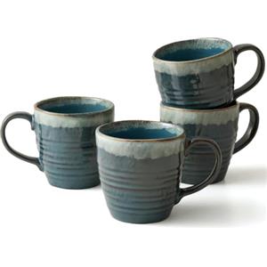 Ava Nord Set di 4 tazze da caffè da 400 ml, in ceramica con manico, set di tazze da caffè in gres porcellanato smaltato reattivo, per tè, latte, cappuccino, cacao, cioccolata calda, adatte al