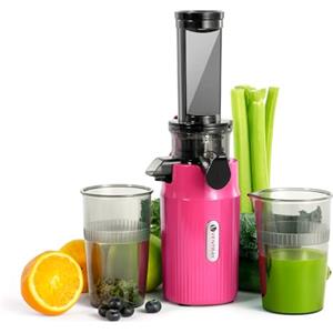 Ventray Ginnie Estrattore Frutta e Verdura - Slow Juicer 60 Giri/Min- Estrattore di Succo con Funzione di Masticazione Inversa, Facile da Pulire, Senza BPA, Cold Press, Spremiagrumi Elettrico, Rosa