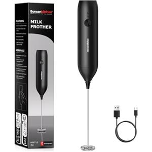 Bonsenkitchen Montalatte Elettrico Ricaricabile, Frusta Smontabile