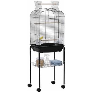 PawHut Gabbia per Uccelli con 3 Posatoi 2 Porte Laterali 46x36x130 cm Nera