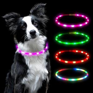 AUAUY Collare Luminoso per Cani, LED Ricaricabile USB, Regolabile, Rosa