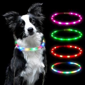 AUAUY Collare Luminoso per Cani, LED Ricaricabile USB, Regolabile, Colorato