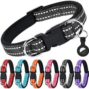 AUAUY Collare Cane, Nylon Riflettente, Regolabile Collari, Doppia D, Nero-L