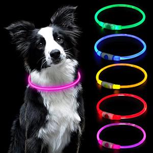 AUAUY Collare Luminoso per Cani, LED Ricaricabile USB, Regolabile, Rosa