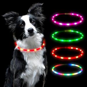AUAUY Collare Luminoso per Cani, LED Ricaricabile USB, Regolabile, Rosso
