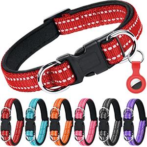 AUAUY Collare Cane, Nylon Riflettente, Regolabile Collari, Doppia D,Rosso-M