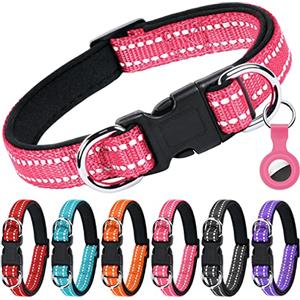 AUAUY Collare Cane, Nylon Riflettente, Regolabile Collari, Doppia D,Rossa-M