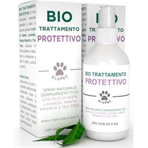 DNK TRADE Bio Pet Trattamento Protettivo Olio di Neem Spray per Cani e Gatti con Lavanda Menta e Tea Tree Effetto Barriera Repellente Naturale contro Pulci Zecche e Insetti - 2 Flaconi da 250ml