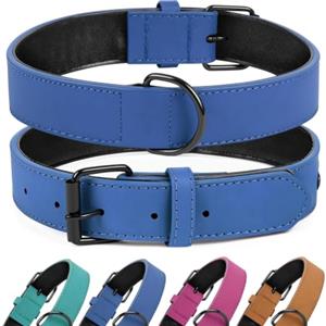 OFFCUP Pelle Sintetica per Cani, Largo E Spesso per Cani, PU Resistente E Regolabile Con Imbottitura Morbida, Per Di Taglia Piccola, Media(Blu navy, L)
