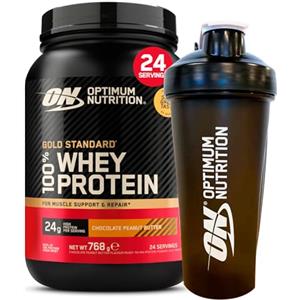 Optimum Nutrition Gold Standard 100% Whey Proteine in Polvere con Aminoacidi Gusto Cioccolato e Burro di Arachidi 768g 24 Porzioni + Shaker