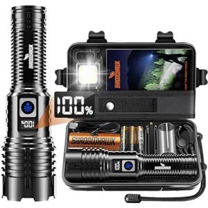 Shadowhawk Torcia LED Potente Professionale Ricaricabile 1000000 Lumens | USB Ricaricabile, XHM77.2, IP67, 5 Modi,Zoom, Torcia Tattica Militare, Alta Potenza, per Campeggio, Trekking, Emergenza