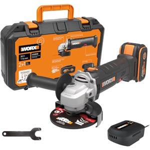 WORX WX808.9 Smerigliatrice angolare a batteria 20V, disco da 115 mm, 6 velocità da 2.500 a 11.000 giri/min, cuffia di protezione e impugnatura SoftGrip, batteria e caricabatterie non inclusi