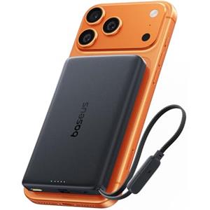 Baseus PicoGo AM52 Power Bank, Qi2.2 Magsafe Powerbank 10000mAh, Ricarica Wireless Ultraveloce da 25 W, Cavo USB C integrato, Ricarica PD da 45 W, Batteria Esterna Magnetica per iPhone 17/16 Pro Max