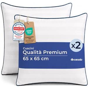 Dreamzie Cuscino Letto 65x65cm Set da 2, Comfort da Hotel di Lusso - Cuscini Letto Morbido, Soffice - Guanciale Letto Lavabili, per Tutte le Posizioni di Riposo - Oeko-Tex
