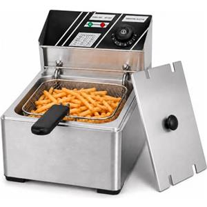 MAGIC SELECT Friggitrice Professionale 6 Litri, in Acciaio Inox, Friggitrice ad Olio con Cestello, Temperatura Regolabile, Grande Capacità per Bar, Ristoranti, Cucina e Ristorazione