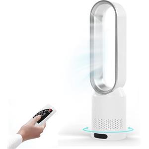 JOPWUE Ventilatore senza pale con telecomando, ventilatore a colonna silenzioso senza pale per camera da letto, oscillazione di 90°, 8 velocità, con timer e schermo tattile, per casa e ufficio (argento)