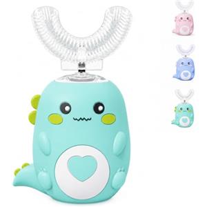 Kivermo DinoBrush Spazzolino Elettrico per Bambini, U 360°, Pulizia +85%,USB, IPX7