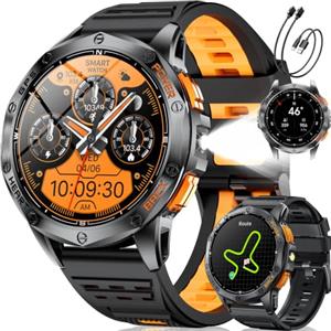 LIGE Smartwatch Uomo GPS, Barometro/Altimetro/Bussola, AMOLED 1,43" Smart Watch Militare con Torcia LED, Chiamate Bluetooth, 170 Modalità Sport, 5ATM, Monitoraggio Salute, Android iOS, DM1-H