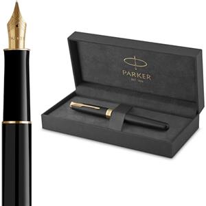 Parker Sonnet penna stilografica | laccatura di colore nero opaco con finiture in oro | pennino medio | Confezione regalo