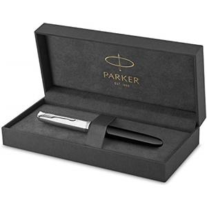 Parker 51 penna stilografica | Corpo nero con finiture cromate | Pennino sottile con cartuccia di inchiostro nero | Confezione regalo