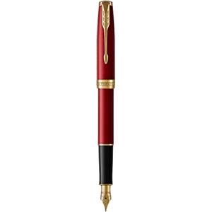 Parker Sonnet penna stilografica | laccatura di colore rosso con dettagli in finiture in oro | pennino medio | Confezione regalo
