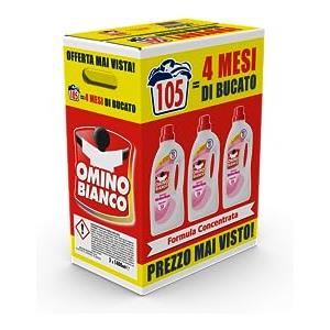Omino Bianco - Detersivo Lavatrice Liquido, 105 Lavaggi, Rispetta Colori e Tessuti, Fresco Profumo di Ninfea Rosa, 1400 ml x 3 Confezioni