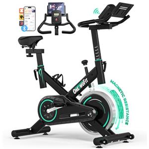 ONETWOFIT Cyclette da Casa, Spin Bike Resistenza Magnetica Regolabile(0-100%) Volano da 15kg, Portata 150kg con Display LCD, Supporto Tablet e App (BLACK-1)