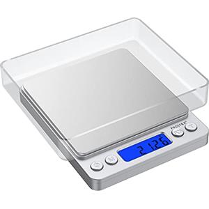 Proster Mini Bilancia Digitale Tascabile 0,03-500g Bilancia da Cucina con Funzione Tare Display LCD Retroilluminato Acciaio Inox Bilancino per Gioielli e Piccoli Oggetti Alta Precisione Portatile