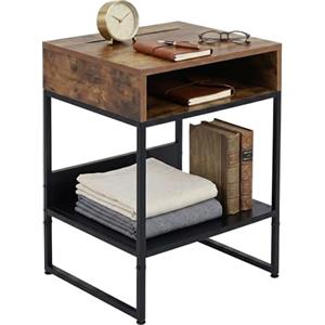 Relaxdays Comodino 2 scomparti aperti, supporto cellulare, nero/marrone