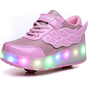 Axcer LED Luci Brillantini Skateboard Scarpe USB Ricaricare Sportive con Rotelle Retrattile Doppia Ruota Sneakers Outdoor Multisport Luminose Calzature da Ginnastica per Bambini Ragazze e Ragazzi
